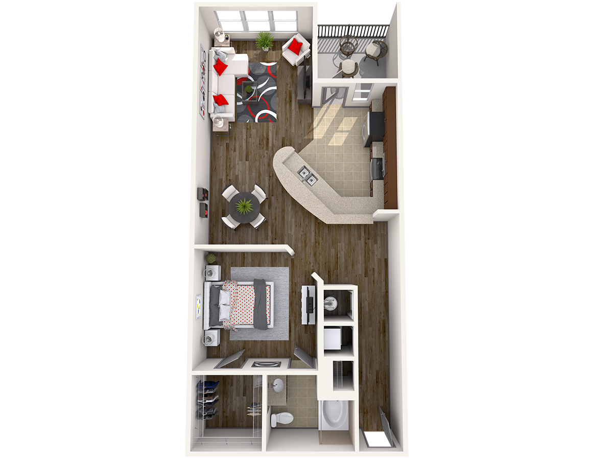Floor plan for studio, 1 bath, 858 sqft