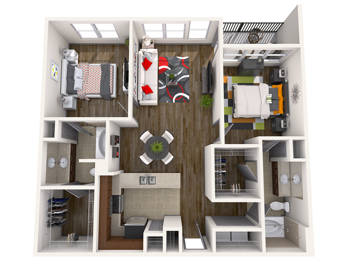 Floor plan for 2 beds, 2 baths, 1150 sqft
