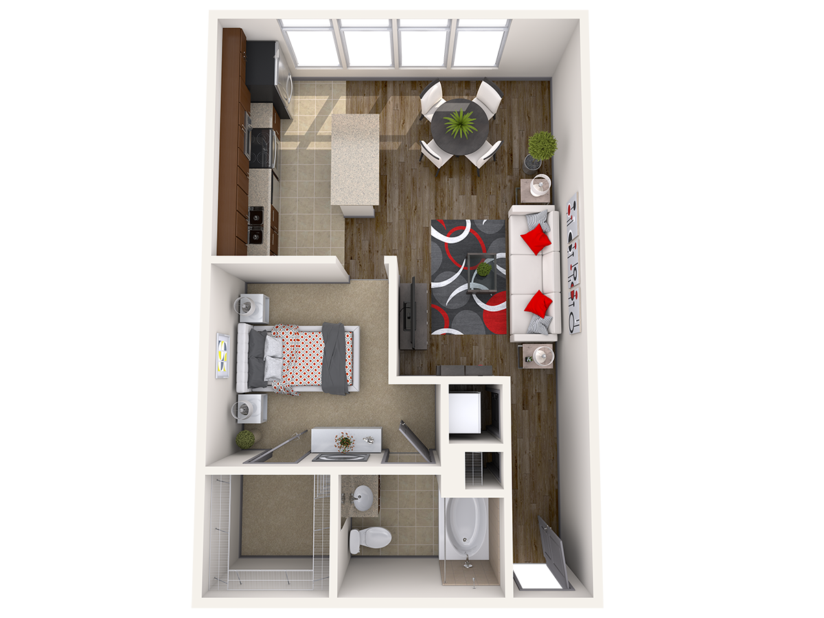 Floor plan for studio, 1 bath, 659 sqft
