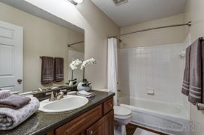 Denver apartment for rent - a bathroom with a sink and a toilet and a tub