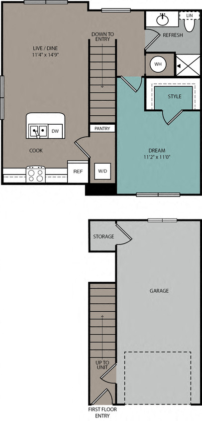 Floor plan for 1 bed, 1 bath, 720 sqft