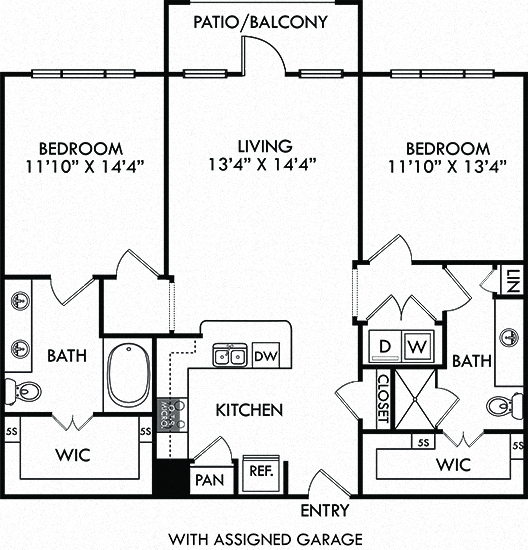 Floor plan for 2 beds, 2 baths, 1109 sqft