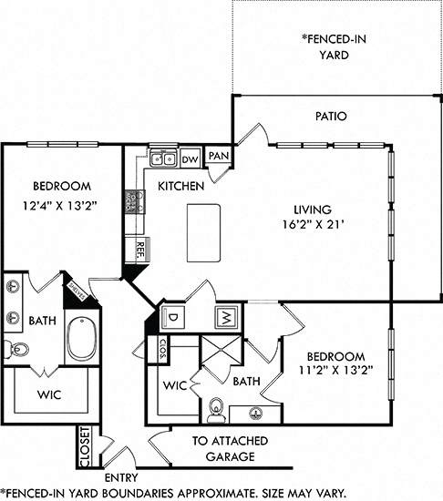 Floor plan for 2 beds, 2 baths, 1198 sqft