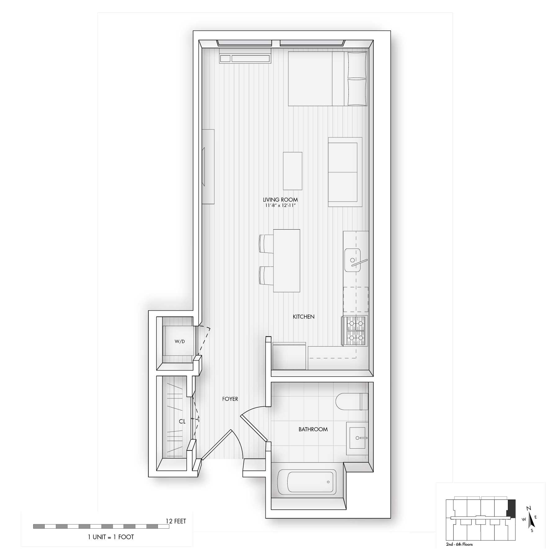 Floor plan for studio, 1 bath, 439 sqft