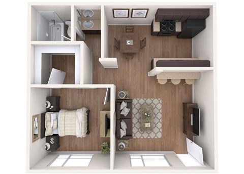 Floor plan for 1 bed, 1 bath, 600 sqft