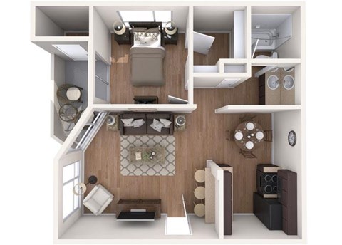 Floor plan for 1 bed, 1 bath, 635 sqft