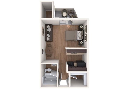 Floor plan for studio, 1 bath, 400 sqft