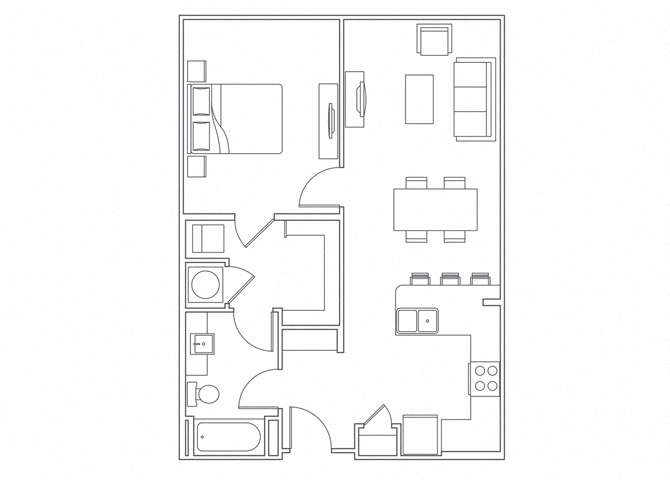 Floor plan for 1 bed, 1 bath, 750 sqft