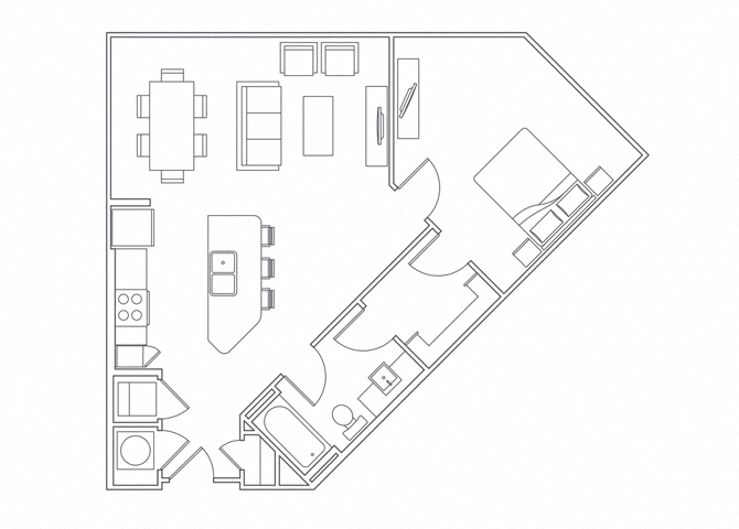Floor plan for 1 bed, 1 bath, 847 sqft