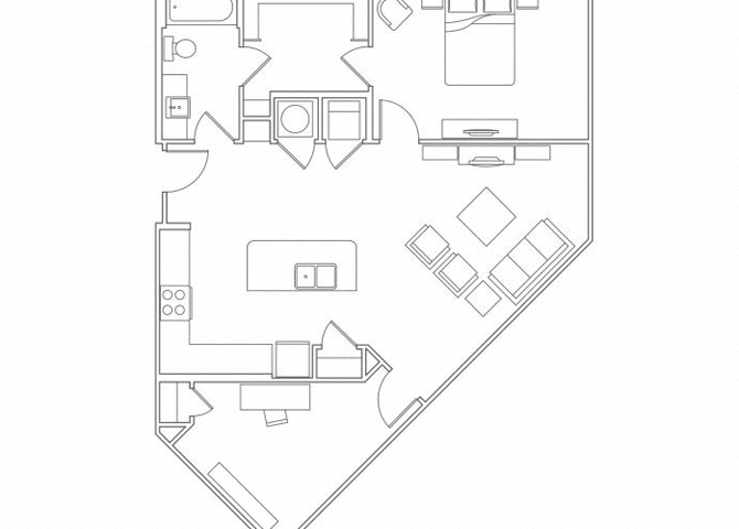 Floor plan for 1 bed, 1 bath, 998 sqft