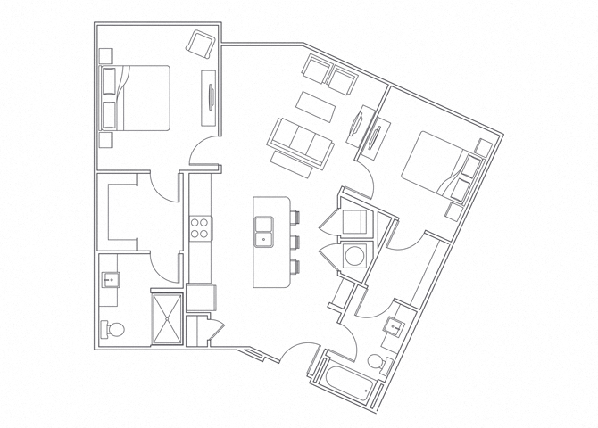 Floor plan for 2 beds, 2 baths, 1086 sqft