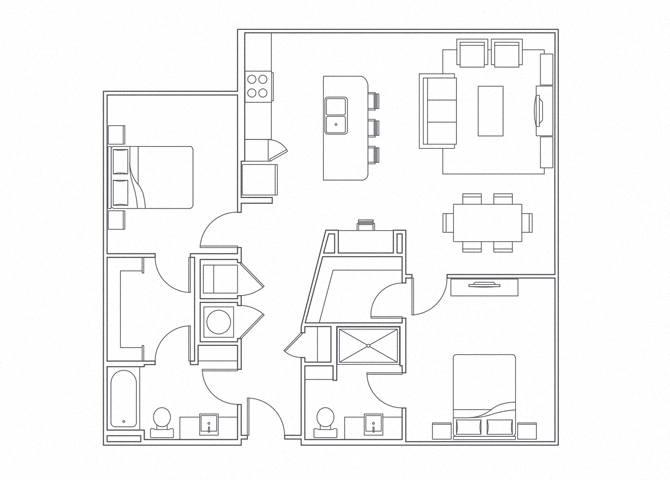Floor plan for 2 beds, 2 baths, 1173 sqft