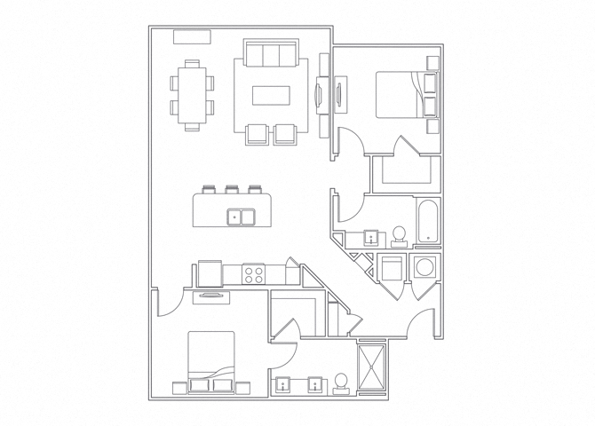 Floor plan for 2 beds, 2 baths, 1238 sqft