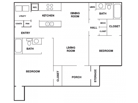 Floor plan for 2 beds, 2 baths, 1120 sqft
