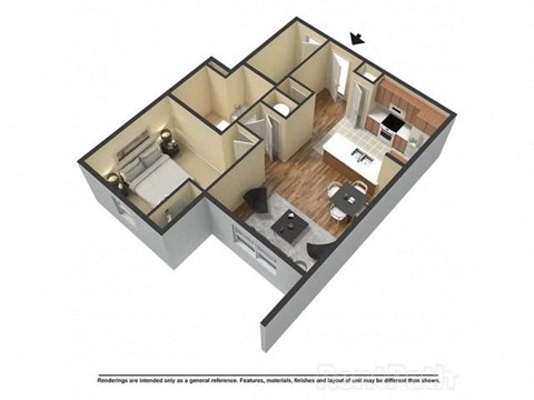 Floor plan for 1 bed, 1 bath, 711 sqft