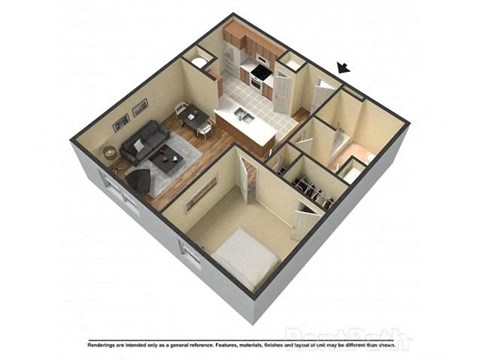 Floor plan for 1 bed, 1 bath