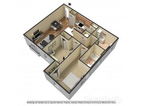 Floor plan for 2 beds, 2 baths