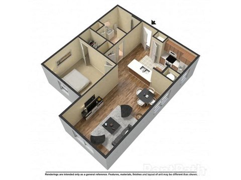 Floor plan for 2 beds, 2 baths, 784 sqft
