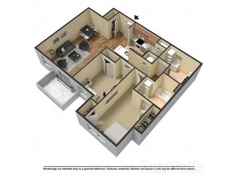 Floor plan for 2 beds, 2 baths