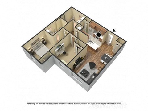 Floor plan for 2 beds, 2 baths, 956 sqft