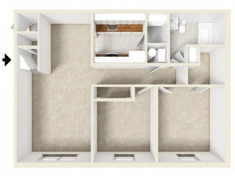 Floor plan for 2 beds, 1 bath, 850 sqft