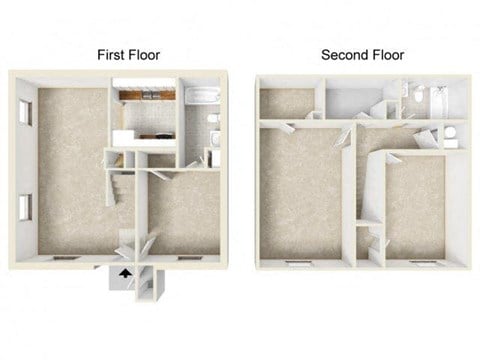 Floor plan for 3 beds, 1.5 baths, 975 sqft