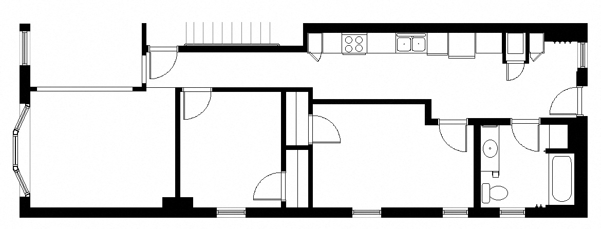 Floor plan for 2 beds, 1 bath, 992 sqft