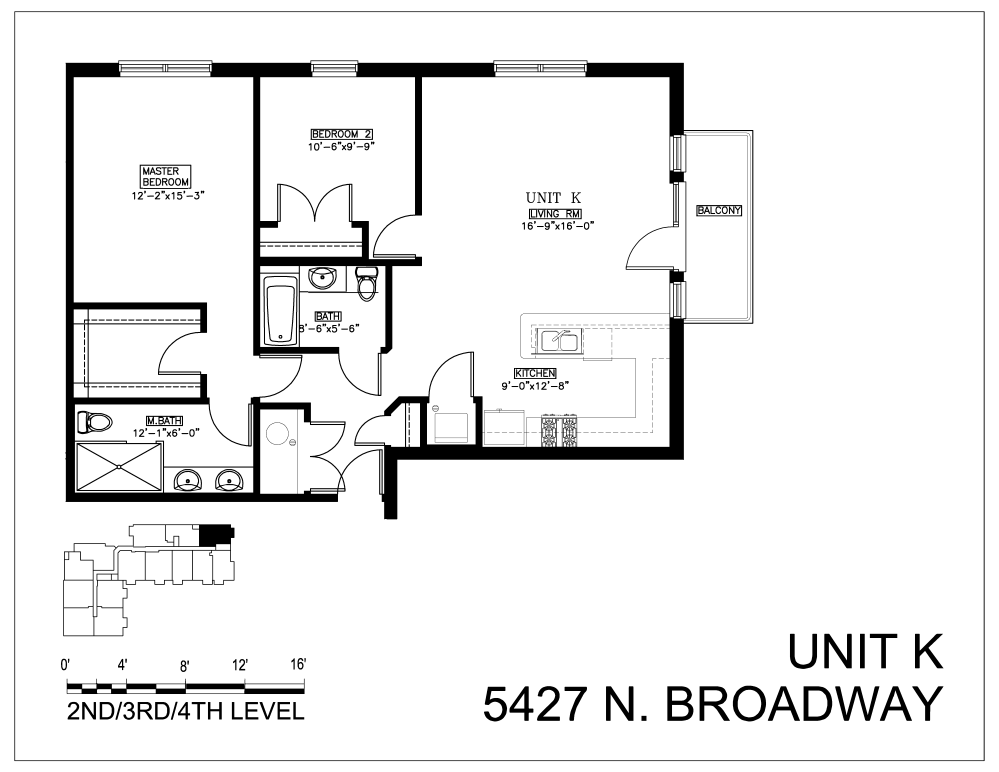 Floor plan for 2 beds, 2 baths, 1060 sqft