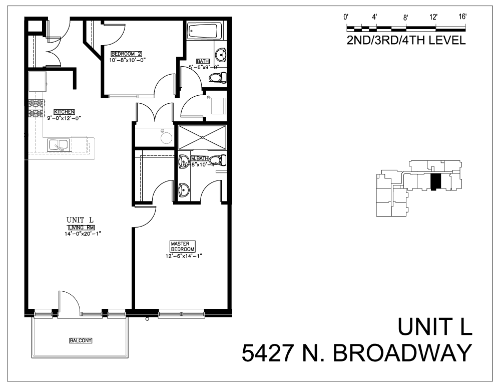 Floor plan for 2 beds, 2 baths, 1040 sqft