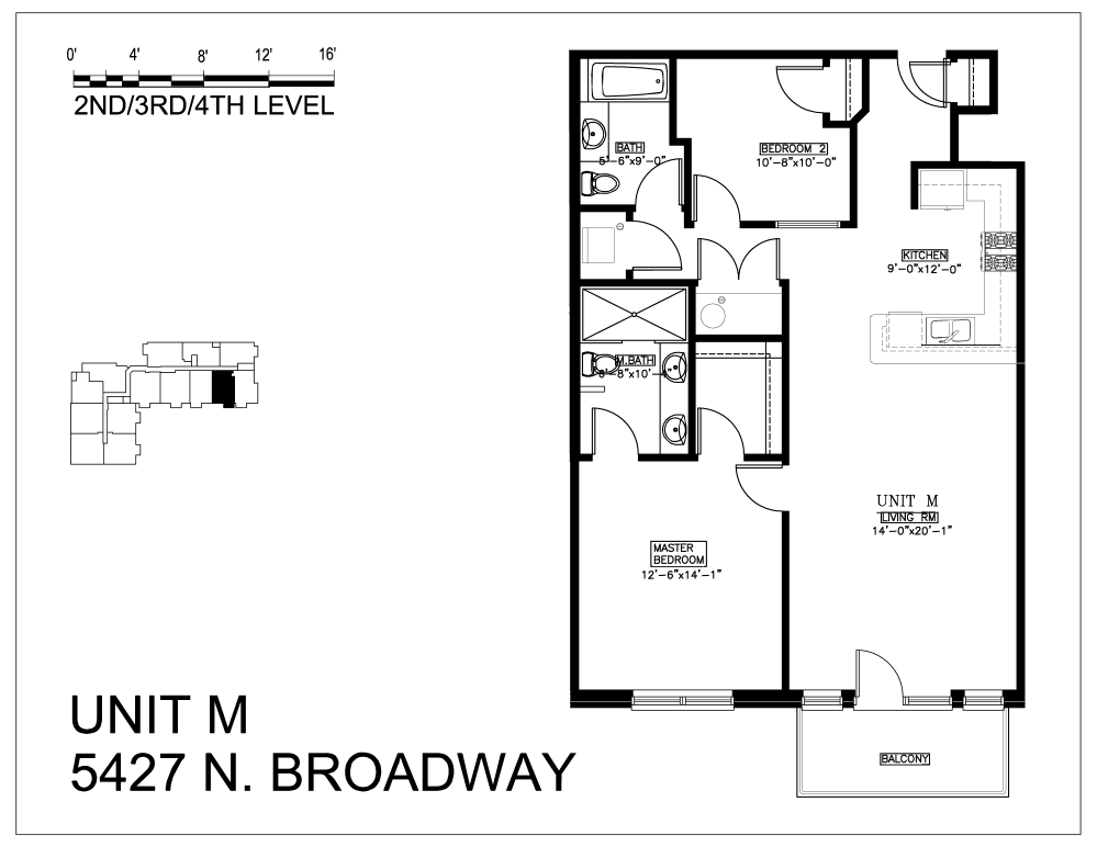 Floor plan for 2 beds, 2 baths, 1020 sqft