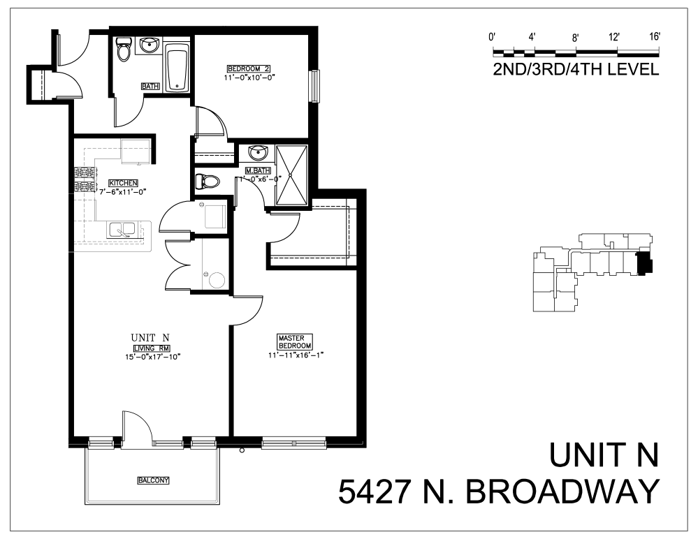 Floor plan for 2 beds, 2 baths, 990 sqft