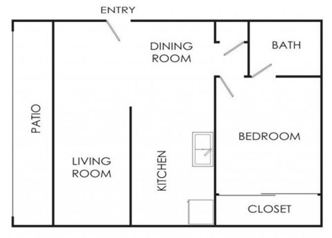 Floor plan for 1 bed, 1 bath, 720 sqft