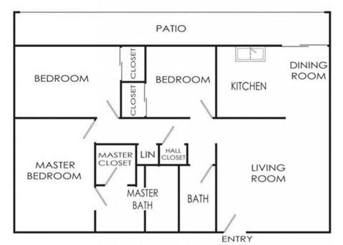 Floor plan for 3 beds, 2 baths, 1170 sqft
