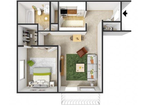 Floor plan for 1 bed, 1 bath, 620 sqft