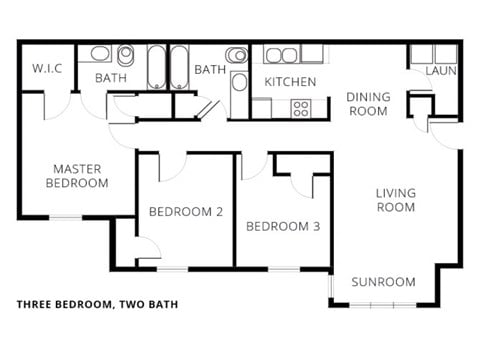 Floor plan for 3 beds, 2 baths, 1092 sqft