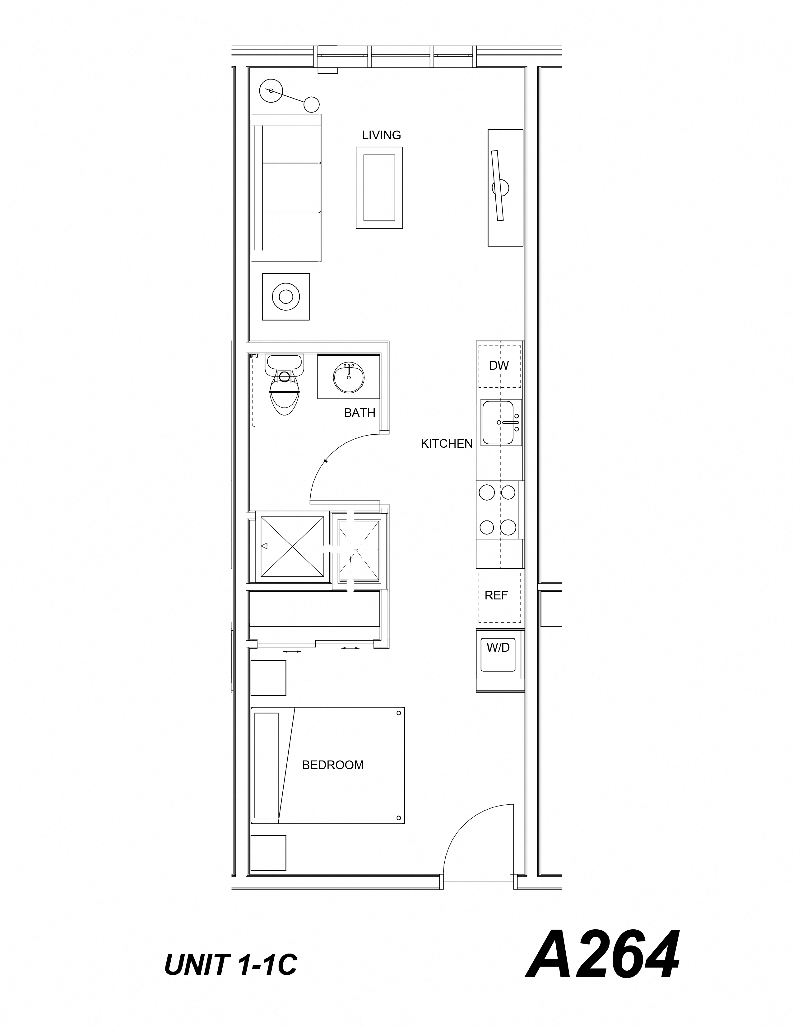 Floor plan for 1 bed, 1 bath, 448 sqft