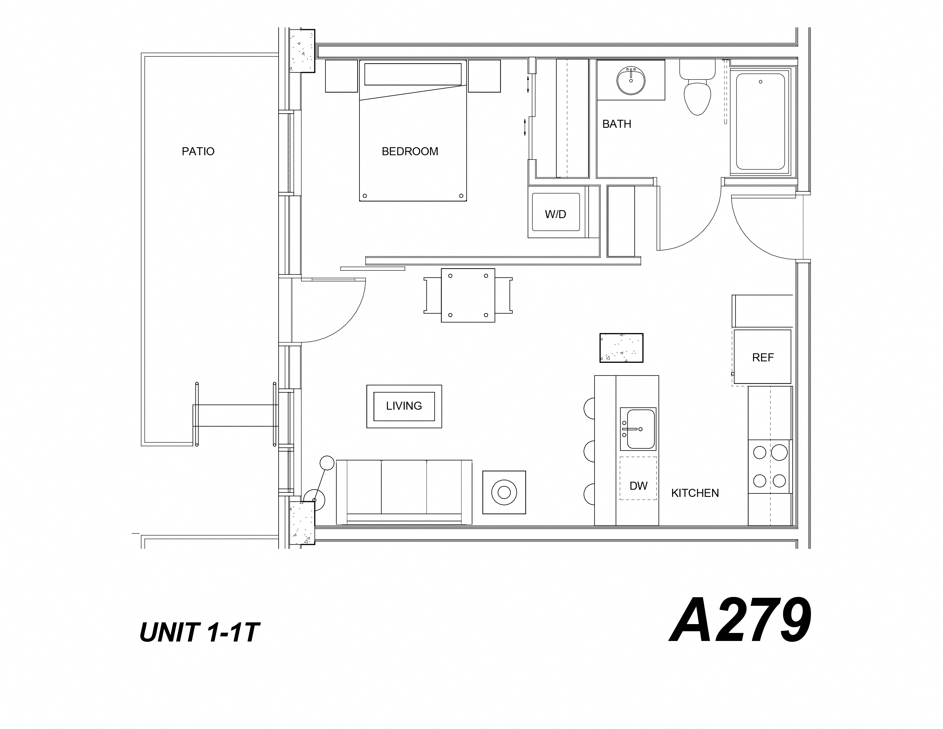 Floor plan for 1 bed, 1 bath, 545 sqft