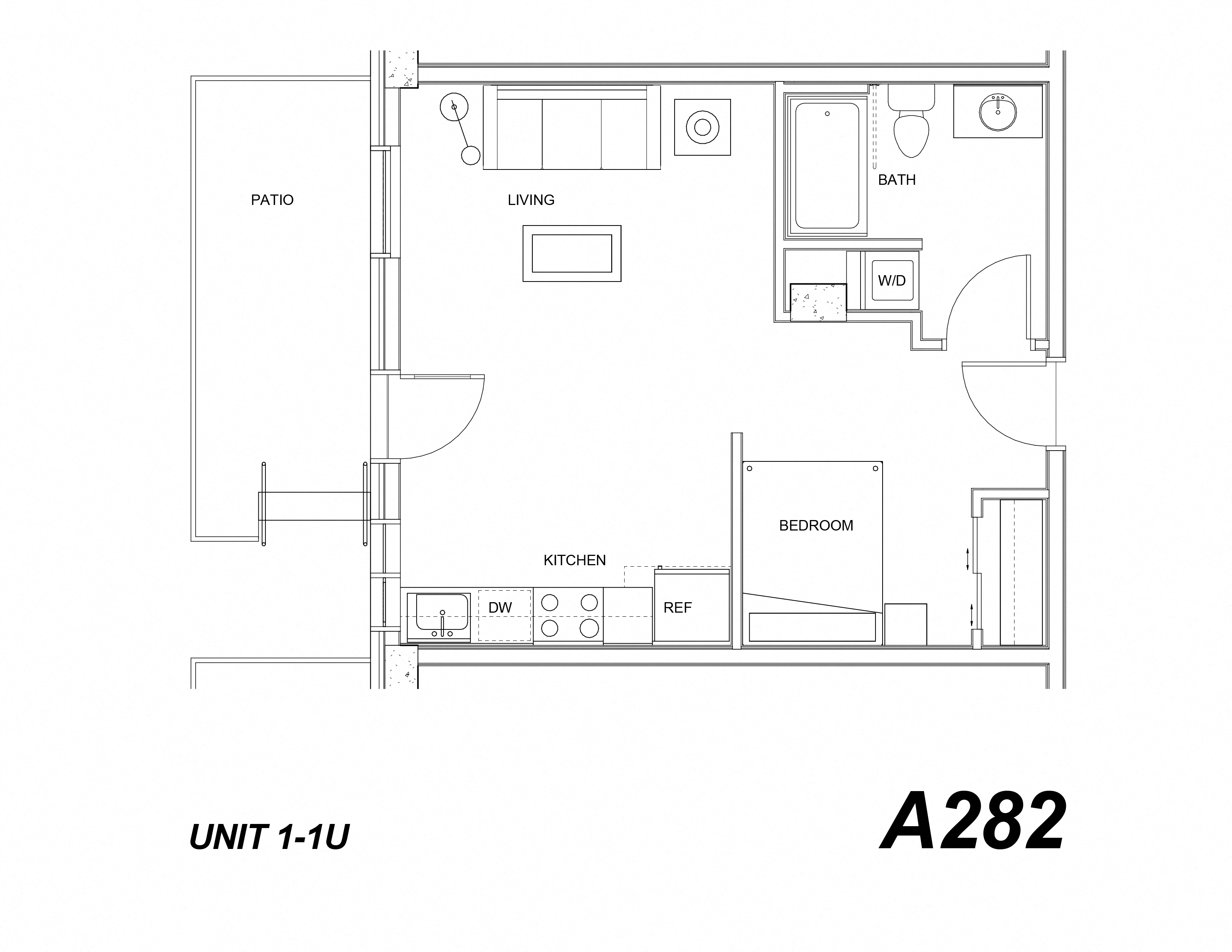Floor plan for 1 bed, 1 bath, 502 sqft