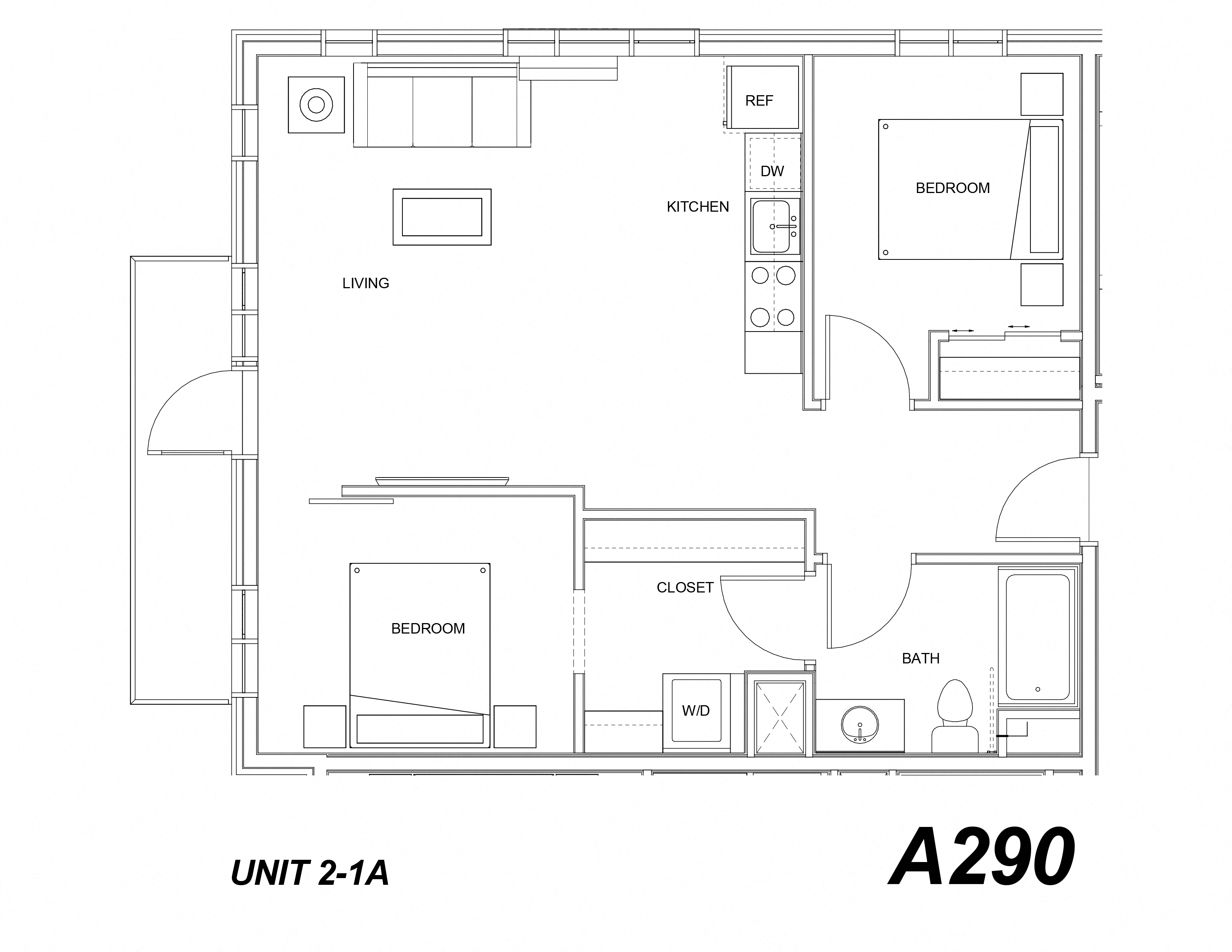Floor plan for 2 beds, 1 bath, 787 sqft