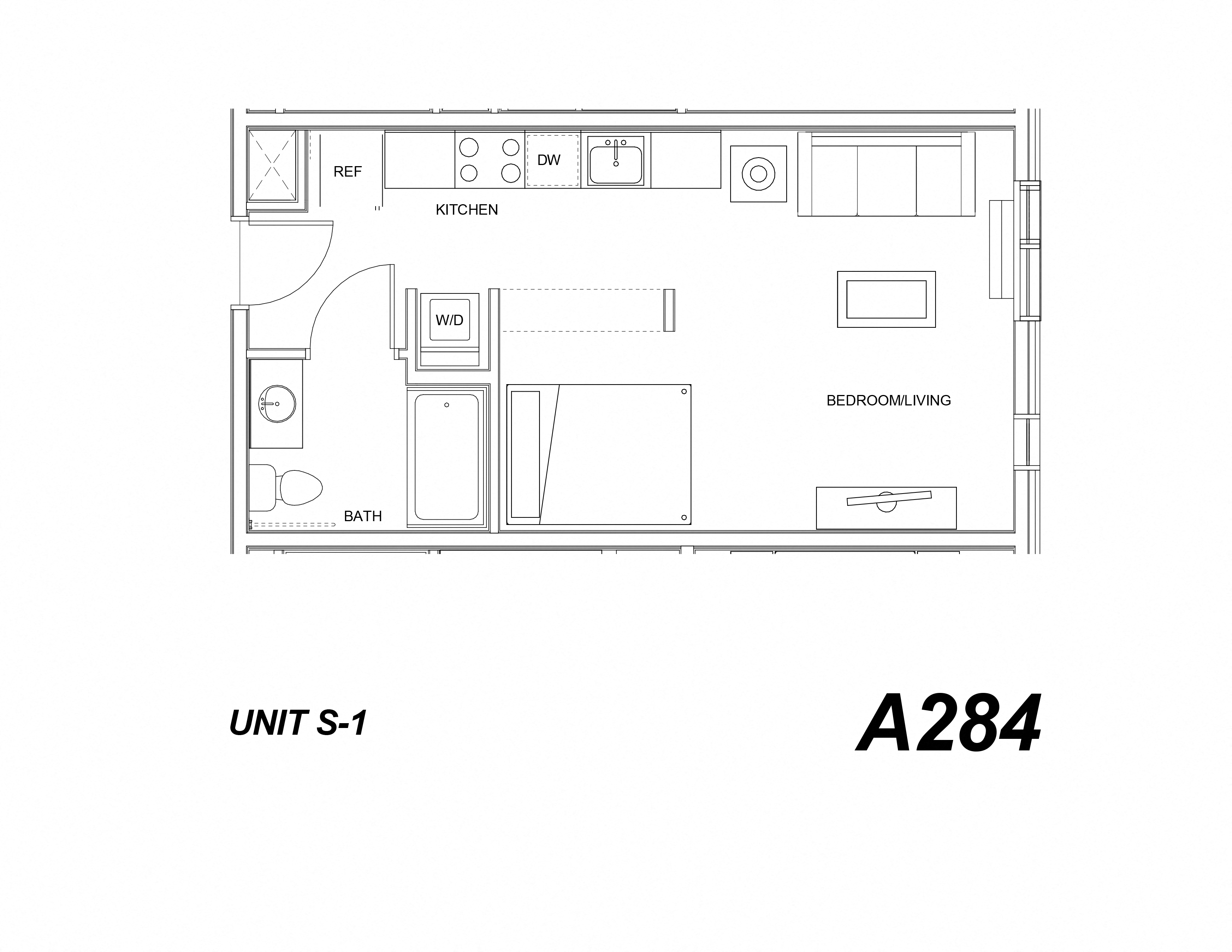 Floor plan for studio, 1 bath, 422 sqft
