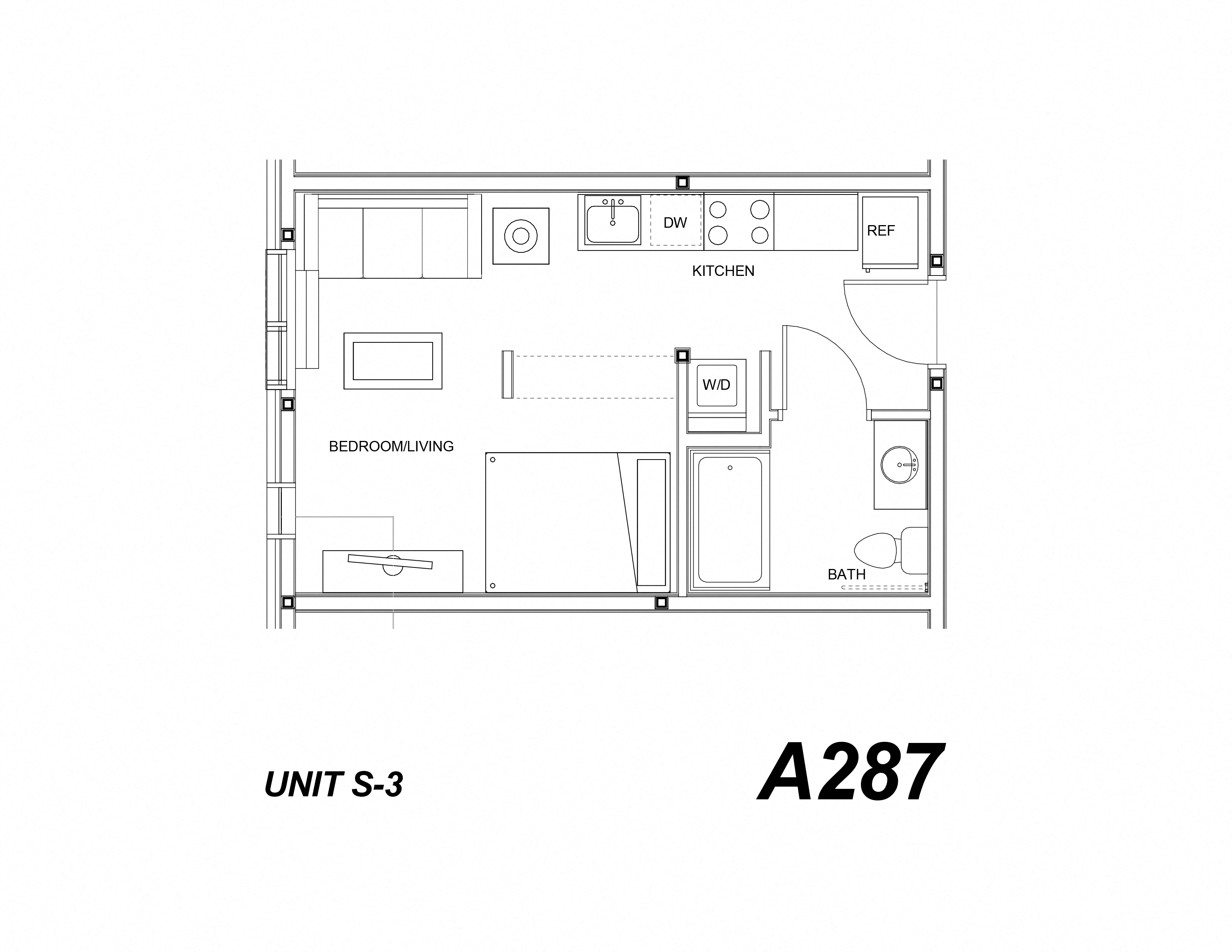 Floor plan for studio, 1 bath, 422 sqft
