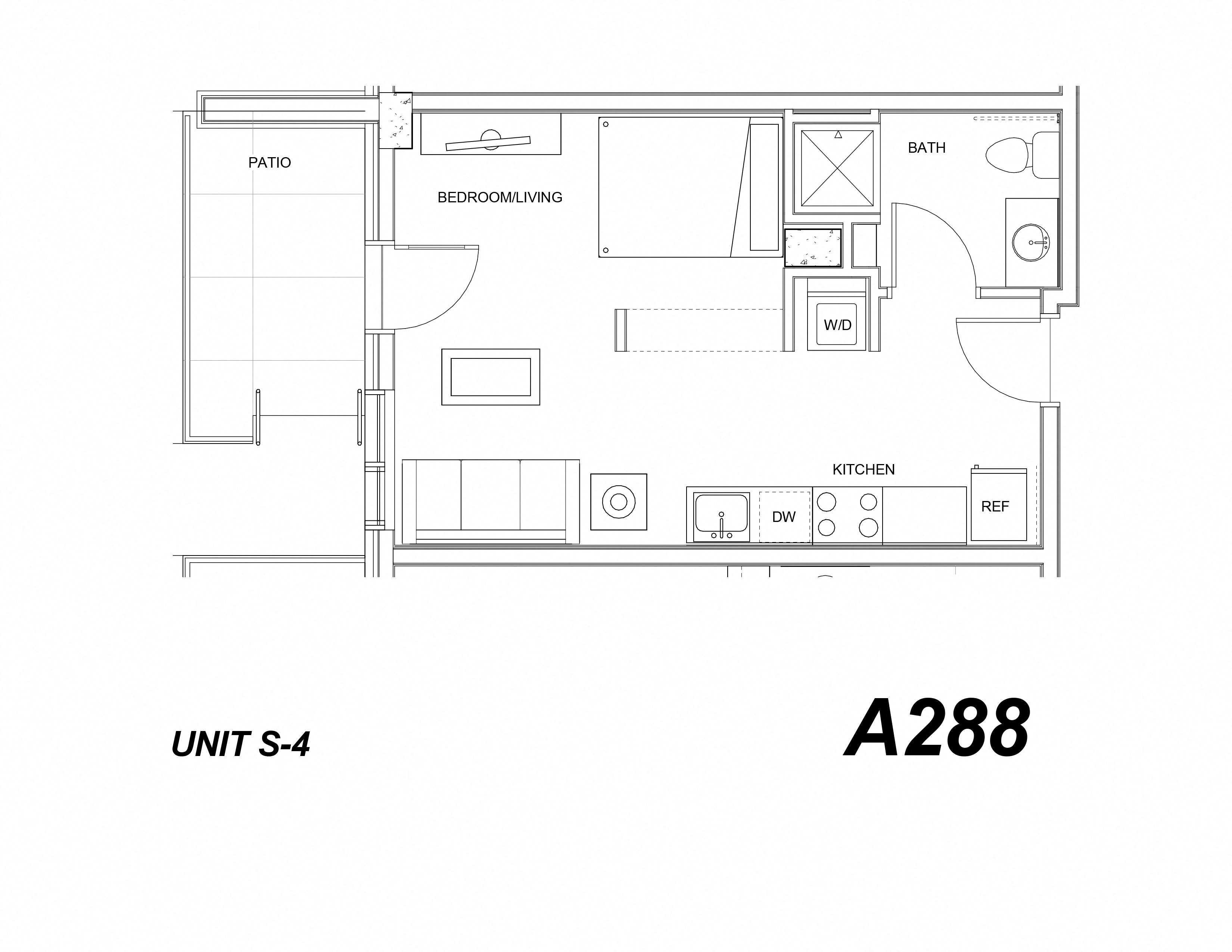 Floor plan for studio, 1 bath, 406 sqft