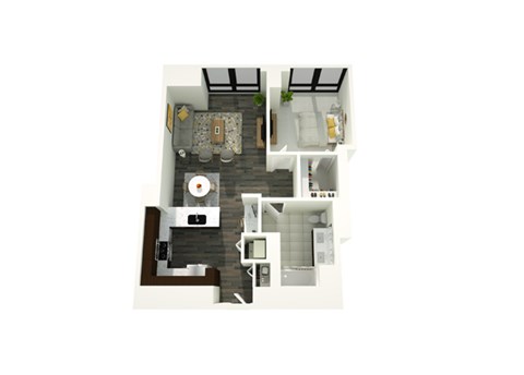 Floor plan for 1 bed, 1 bath, 809 sqft