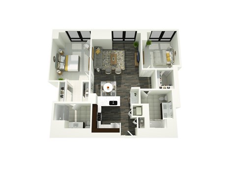 Floor plan for 2 beds, 2 baths, 1227 sqft