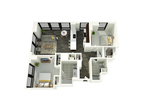 Floor plan for 2 beds, 2 baths, 1118 sqft