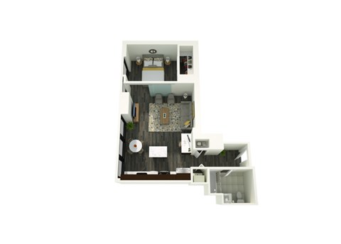 Floor plan for studio, 1 bath, 694 sqft