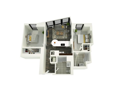 Floor plan for 2 beds, 2 baths, 963 sqft