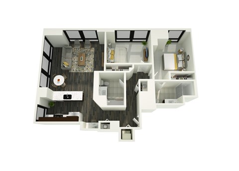 Floor plan for 2 beds, 2 baths, 1103 sqft