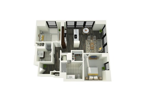 Floor plan for 2 beds, 2 baths, 1072 sqft