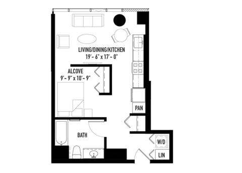 Floor plan for studio, 1 bath, 550 sqft